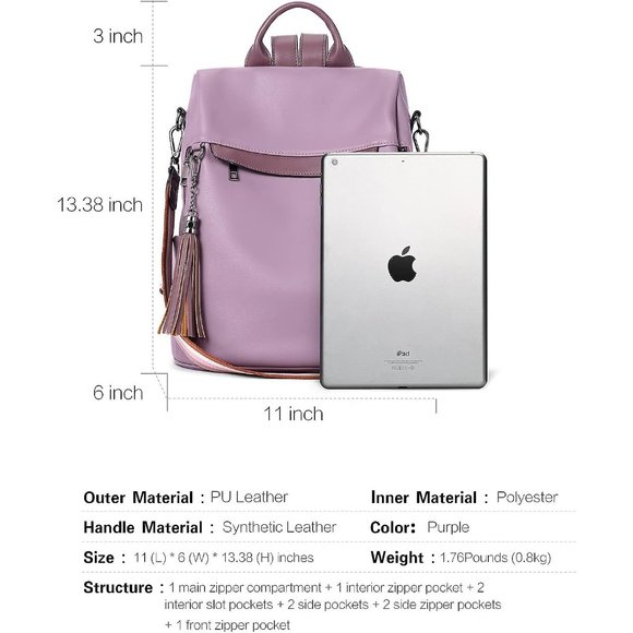 Women Purple PU Leather Anti Theft Shoulder Bags with Tassel main image 8